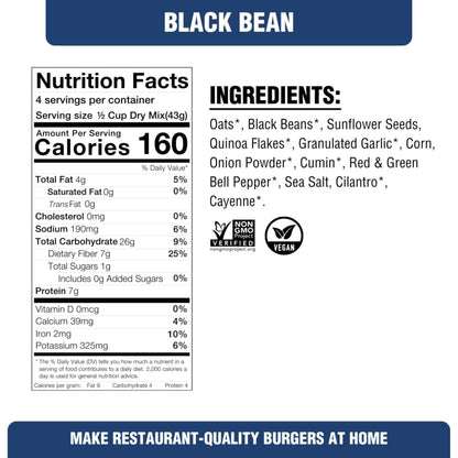 PLANTSTRONG Black Bean Skillet Burger Mix, Plant-Based Patty Mix with Oats, Seeds & Spices, Gluten Free, Oil-Free, Just Add Water, Pan Fry/Bake/Air Fry, 4-Pack (6 oz Bags)