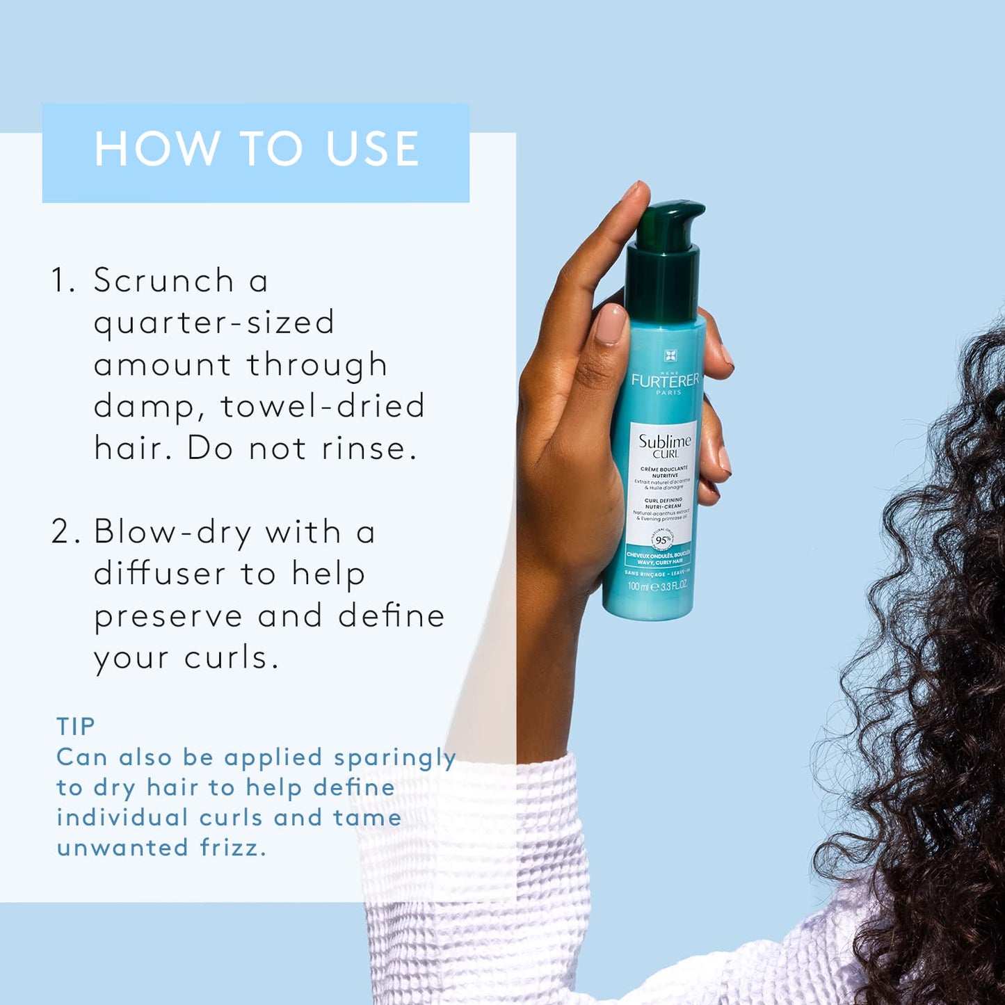 René Furterer SUBLIME CURL Curl Nutri-Activating Cream - For Curly, Wavy Hair - Curl Enhancing Leave-In - Humidity & Frizz Control - 3.3 fl. oz.