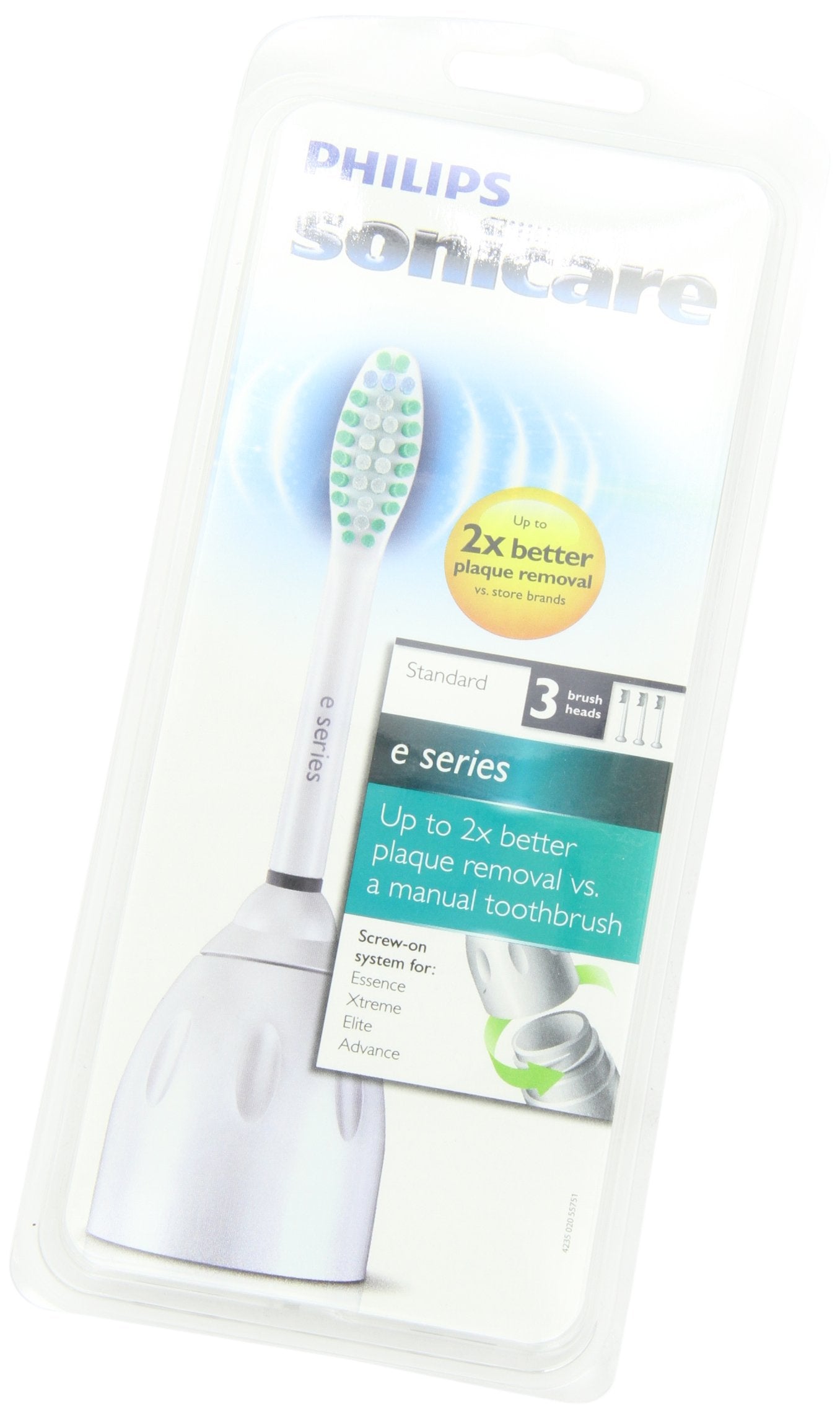 Philips Sonicare Genuine E-Series Replacement Toothbrush Heads, 3 Brush Heads, White, HX7023/64