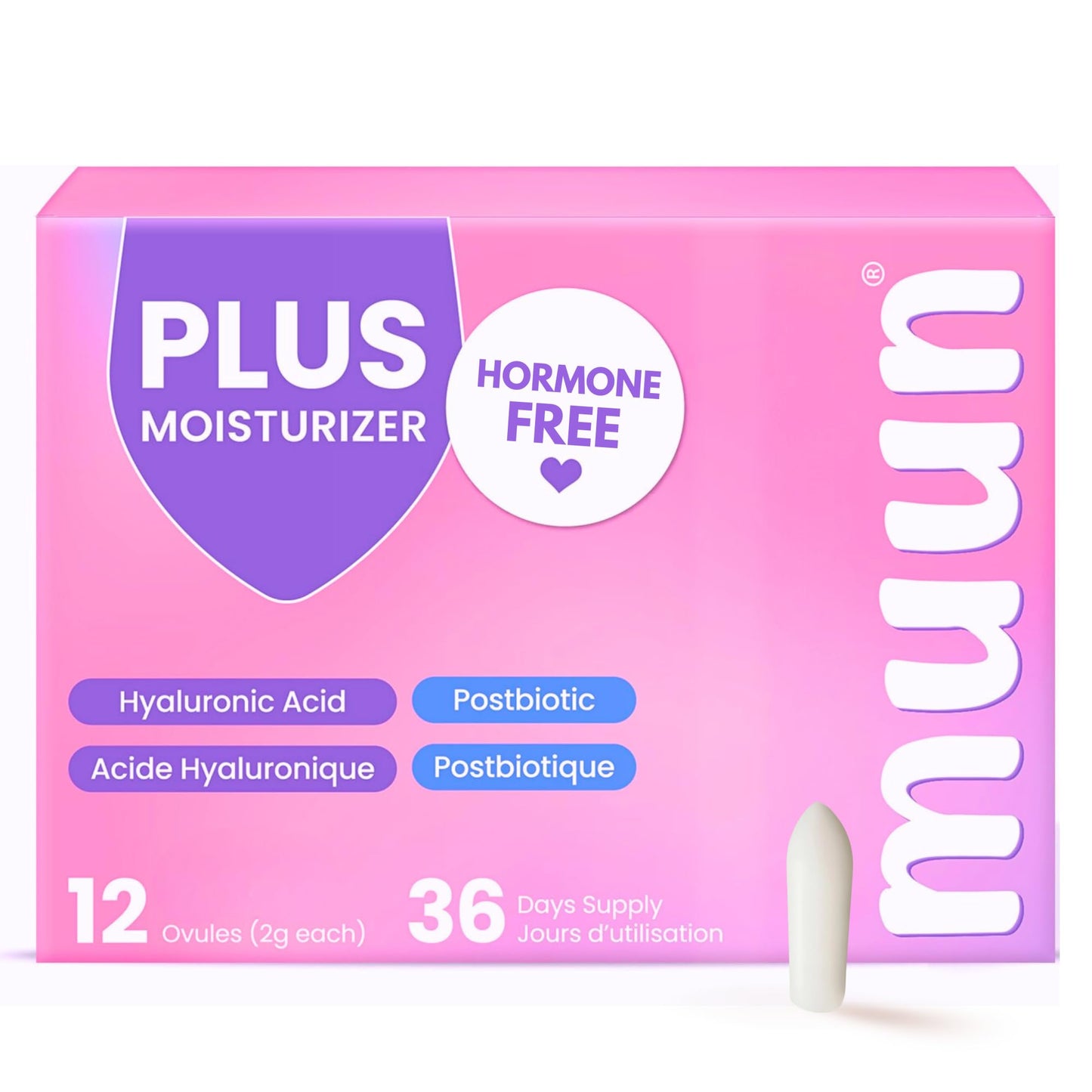 Muun Hyaluronic Acid Vaginal Moisturizer with Postbiotics (12 Count) – Hormone-Free Feminine Care for Daily Moisture & Comfort