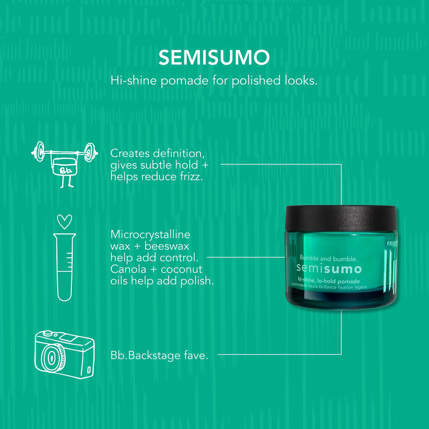Bumble and bumble. Semisumo Hi-Shine Hair Pomade | Creates Definition | Anti Frizz | Subtle Hold, Hi-shine Finish | For Medium to Thick Curly, Wavy, Straight Hair, 1.5 Ounce