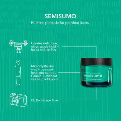 Bumble and bumble. Semisumo Hi-Shine Hair Pomade | Creates Definition | Anti Frizz | Subtle Hold, Hi-shine Finish | For Medium to Thick Curly, Wavy, Straight Hair, 1.5 Ounce