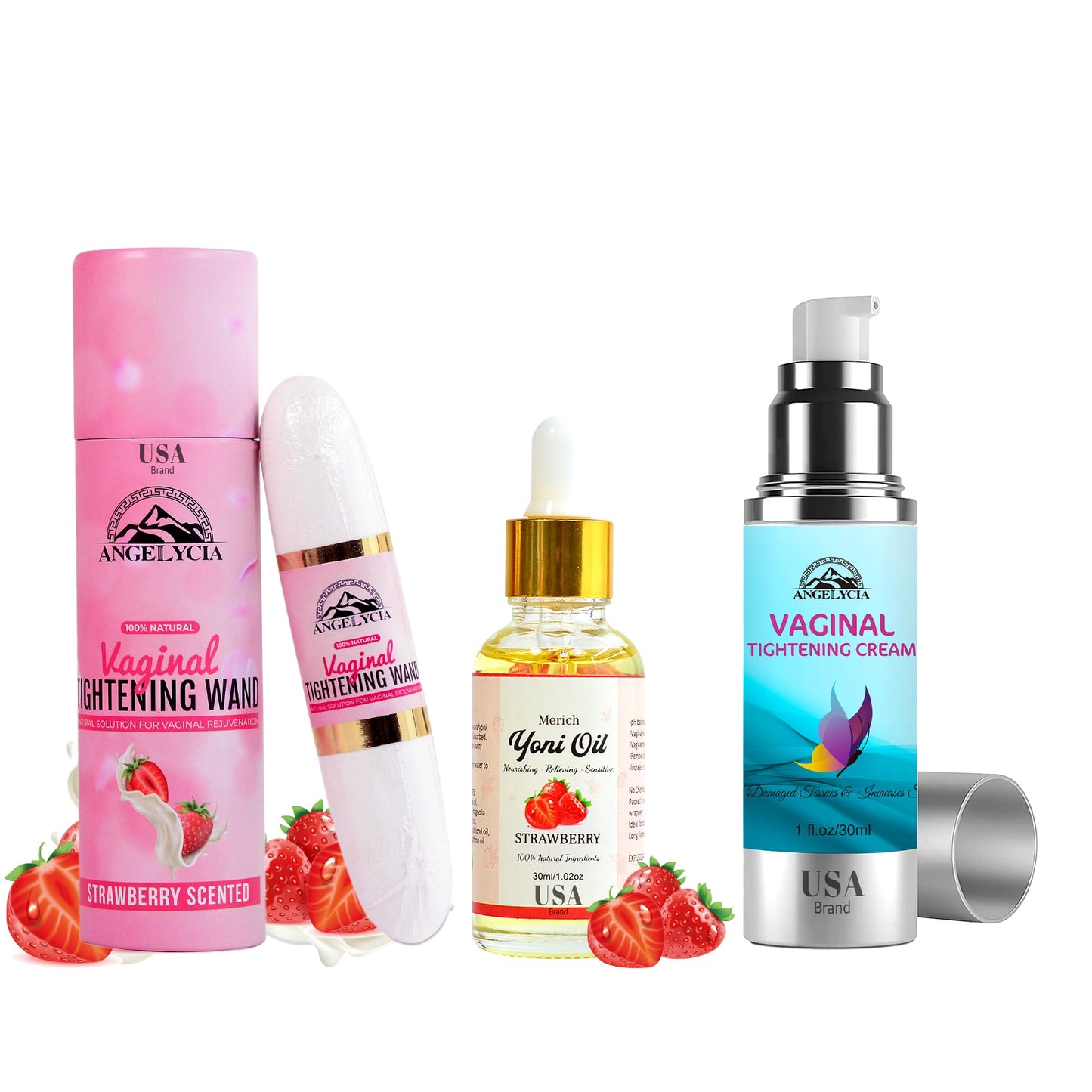 ANGELYCIA Ultimate Feminine Rejuvenation Trio: Wand, Cream and Yoni Oil for Vaginal Tightening, Rejuvenation, Effective Vaginial Tightening Cream, Coochie Tightener Wand and Feminine Yoni Oil