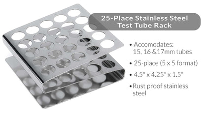 Globe Scientific 457200 Stainless Steel "Z" Shape Tube Rack, 16/17mm Tubes, 25-Place