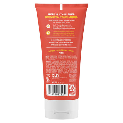 OLLY Bright Body Scrub with Ginseng, Caffeine & Vitamin C– Nourishing Cleanser for Skin Exfoliation, SkinBarrier Repair, Citrus Currant Scent, 6 oz