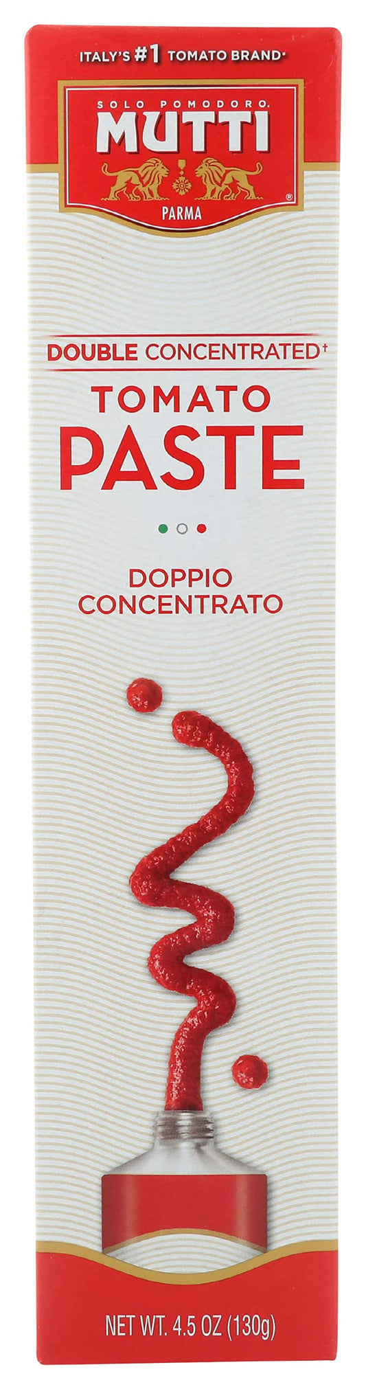 Mutti Double Concentrated Tomato Paste (Doppio Concentrato), 4.5 oz. Tube | 1 Pack | Italy’s #1 Brand of Tomatoes | Tube Tomato Paste | Vegan Friendly & Gluten Free | No Additives or Preservatives