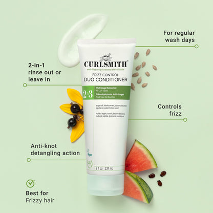 CURLSMITH Frizz Control Duo Conditioner - Moisturizing Anti-Frizz Condtioner and Nourishing Leave-In for Frizz Control, For All Curl Types, Vegan & Cruelty Free