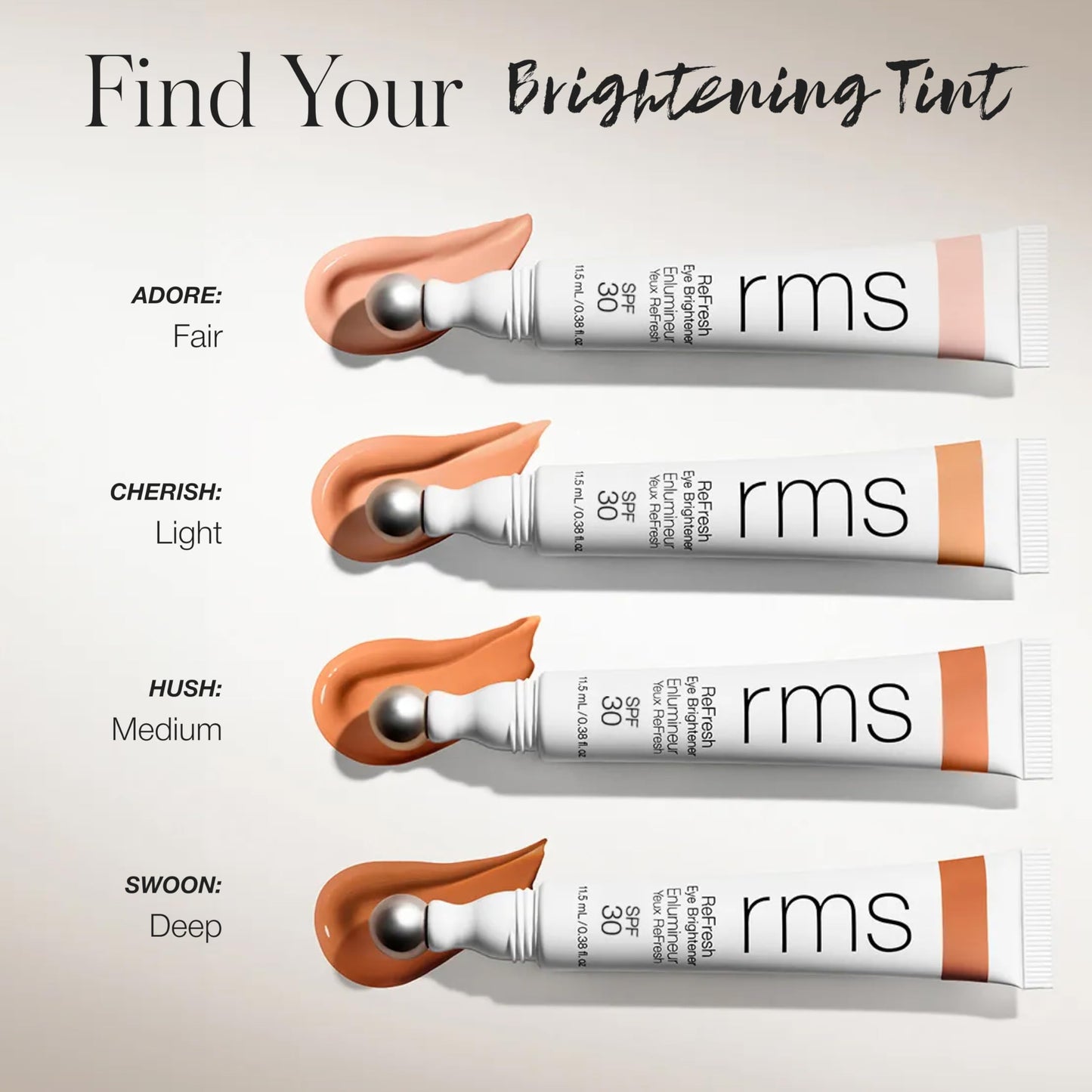 RMS Beauty Superbright Undereye Corrector – 100% Mineral SPF 30 Sunscreen – Brightening Eye Cream with Caffeine & Peptides – Tinted Depuffing Metal Rollerball – 0.4 fl oz