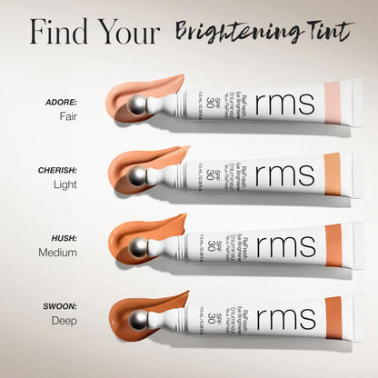 RMS Beauty Superbright Undereye Corrector – 100% Mineral SPF 30 Sunscreen – Brightening Eye Cream with Caffeine & Peptides – Tinted Depuffing Metal Rollerball – 0.4 fl oz