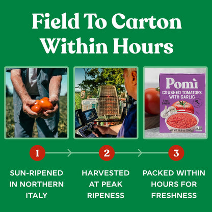 Pomì Crushed Tomatoes with Garlic 13.8oz (Pack of 12) - No Salt Added, No Additives or Preservatives, GMO-Free, Gluten-Free, Made from 100% Fresh Italian Tomatoes, BPA-Free