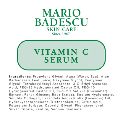 Mario Badescu Vitamin C Serum for All Skin Types Lightweight Serum with Vitamin C & Sodium Hyaluronate Visibly Reduces Signs of Aging 1 Fl Oz