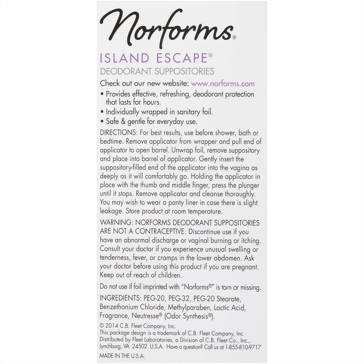 Norforms Feminine Deodorant Suppositories, Gentle pH-Balanced Formula for Vaginal Odor Control, Island Escape Scent, 12 Count, Pack of 3