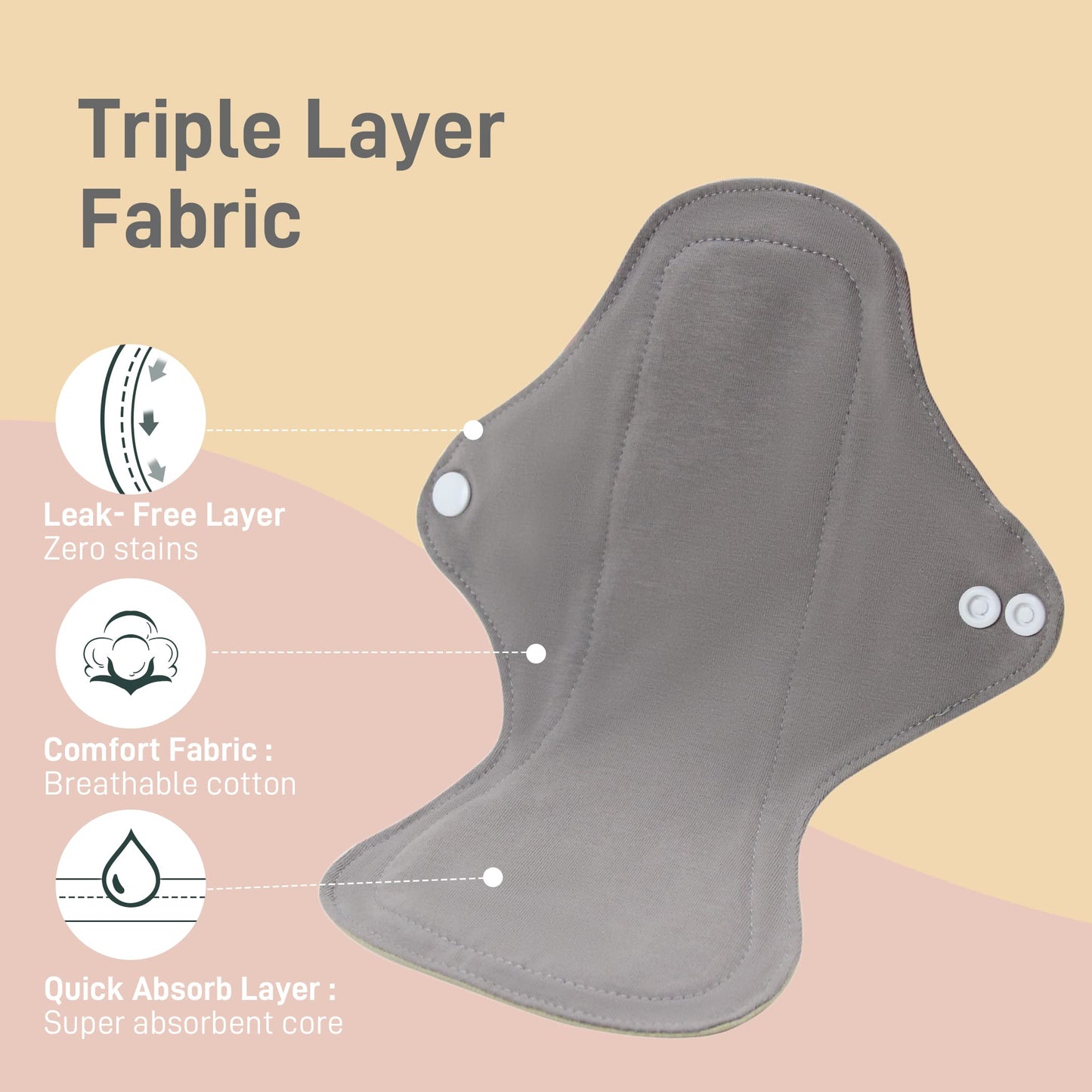 Langsprit Cotton Reusable Period Pads for Women, Washable Pads Menstrual, Regular Absorbency Cotton Cloth Menstrual Pads 3pcs Set with Mini Wet Bag, Suitable for Menstrual Period