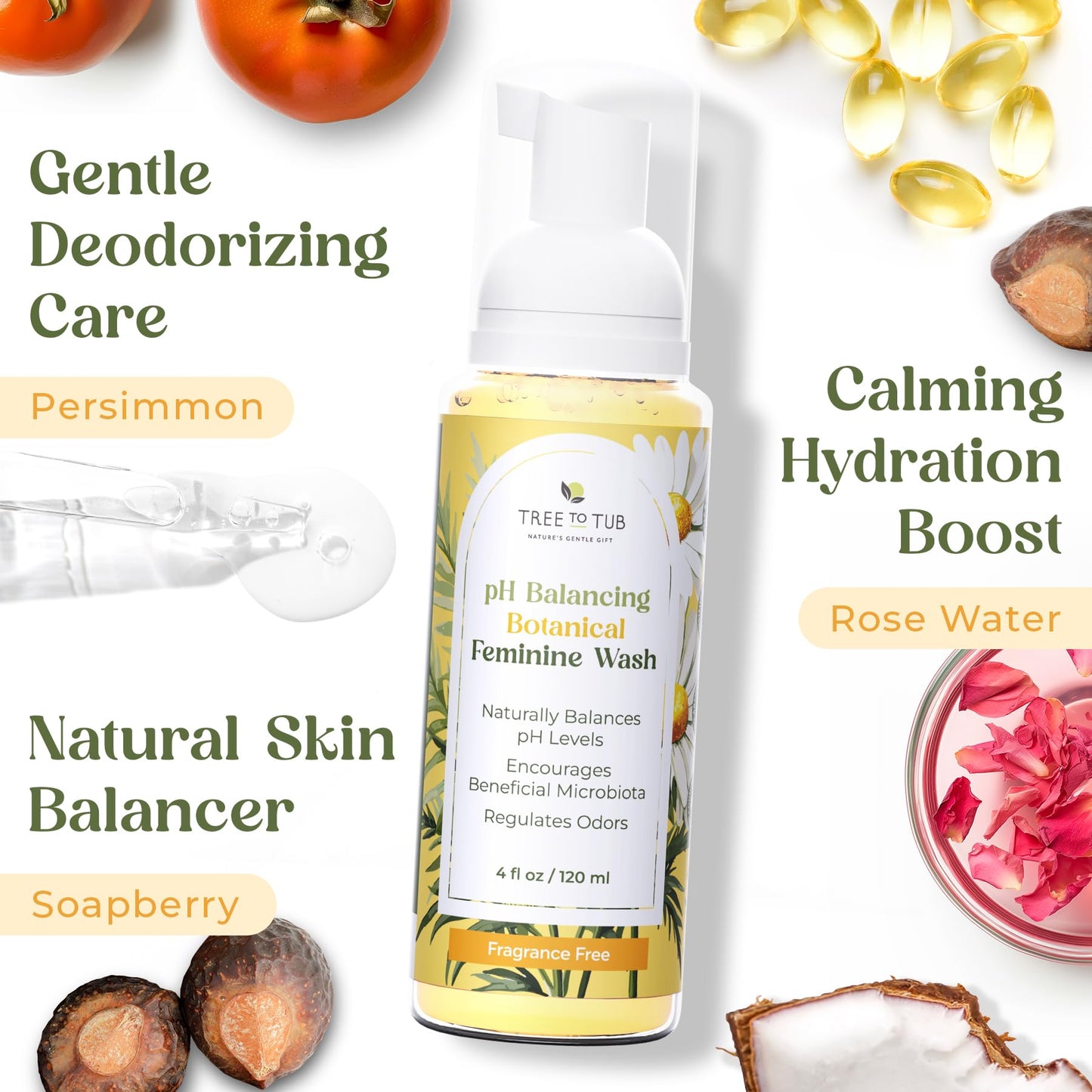 Tree to Tub pH Balance Feminine Wash for Women - Fragrance Free Vaginal Wash, Botanical Intimate Wash Women pH Balance, Intimate Soap For Women, Vagina Wash, Daily Feminine Wash, Vaginal Cleanser