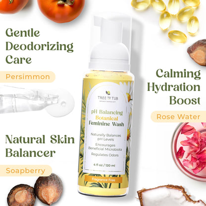 Tree to Tub pH Balance Feminine Wash for Women - Fragrance Free Vaginal Wash, Botanical Intimate Wash Women pH Balance, Intimate Soap For Women, Vagina Wash, Daily Feminine Wash, Vaginal Cleanser