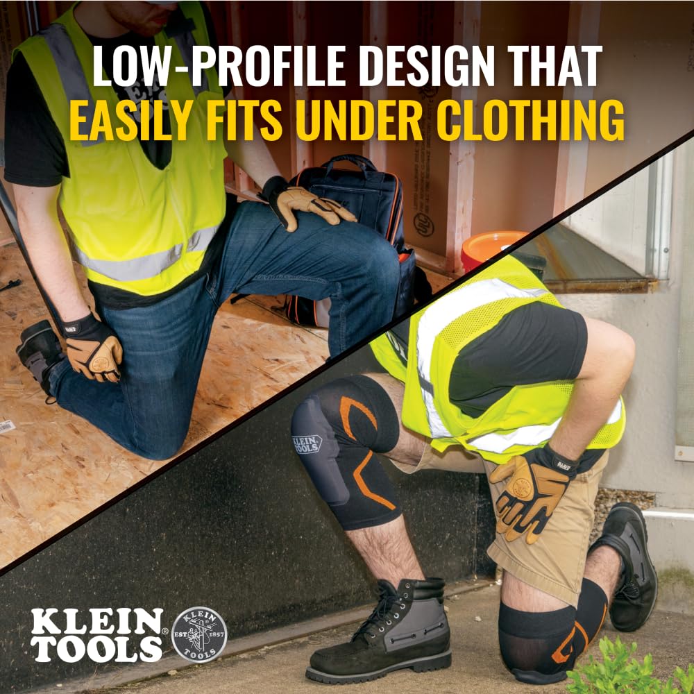 Klein Tools 60623 Knee Pad Compression Sleeve, Knee Support for Construction, Workers and Athletes, Black, M/L