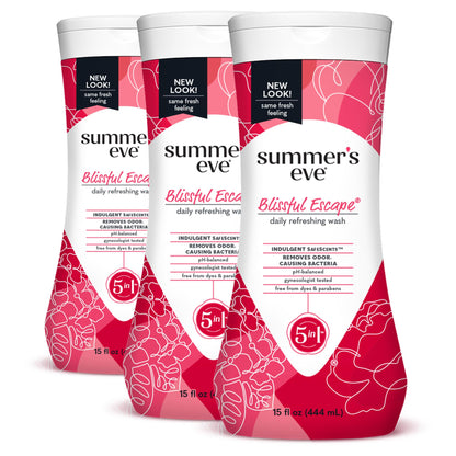 Summer's Eve Blissful Escape Body Wash (Pack of 3) & Feminine Wipes (32 Count) Bundle