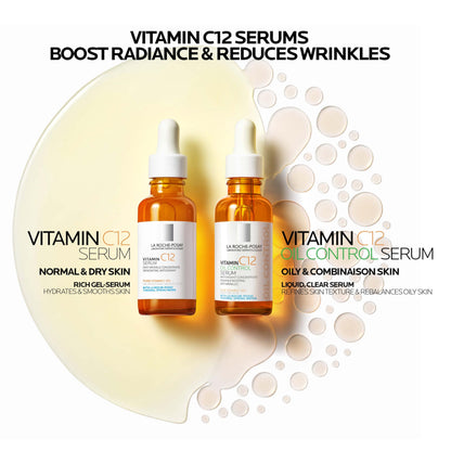 La Roche-Posay Pure 12% Vitamin C Serum For Face With Hyaluronic Acid & Salicylic Acid, Hydrating Face Serum, Boost Radiance & Reduce Wrinkles, 2 Formulas for Normal or Oily Skin Control