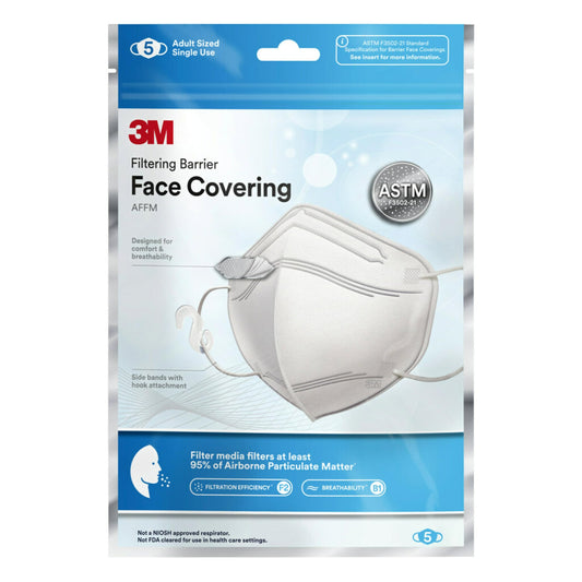 3M™ Filtering Barrier Face Covering, AFFM-5, One Size, 5-Pack