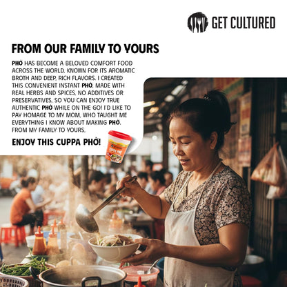 Get Cultured Instant Beef Pho Noodle Soup - Authentic Vietnamese Cuppa Pho with Spices & Dried Herbs | Premium Microwavable Noodle Soup, Gluten Free & Low Sodium 3.0 oz (6-Pack)