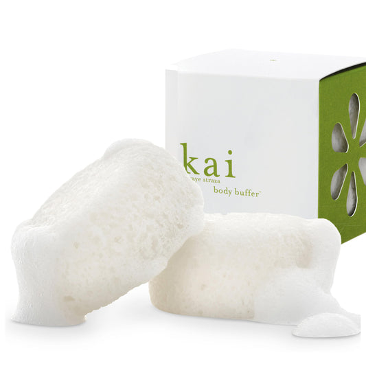 kai Body Buffer – 2 Count exfoliating Bath sponges with Built-in Cleanser, Gardenia Scent, Vegan & Cruelty-Free | Gently exfoliates & cleanses | Made in The USA