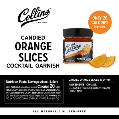 Collins Candied Orange Slices in Syrup, Candied Fruit Slices Cocktail Accessories for Drinks, Orange Slices Candy Drink Garnishes 10.6oz