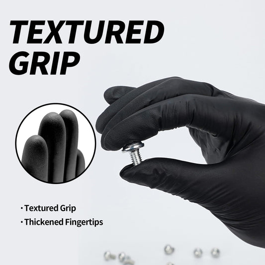 Jointown Vinyl Exam Gloves- 4 mil Safty Glove Latex-Free & Powder-Free, SGBE 8003 Synmax Disposable Medical Glove Large (Case of 1000, Black)