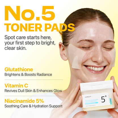 numbuzin No.5 Vitamin-Niacinamide Concentrated Pad, Daily Double-Sided Facial Pads with Glutathione, PHA & LHA for a Fresh, Radiant-Looking Skin Finish 180 ml (70 Pads)