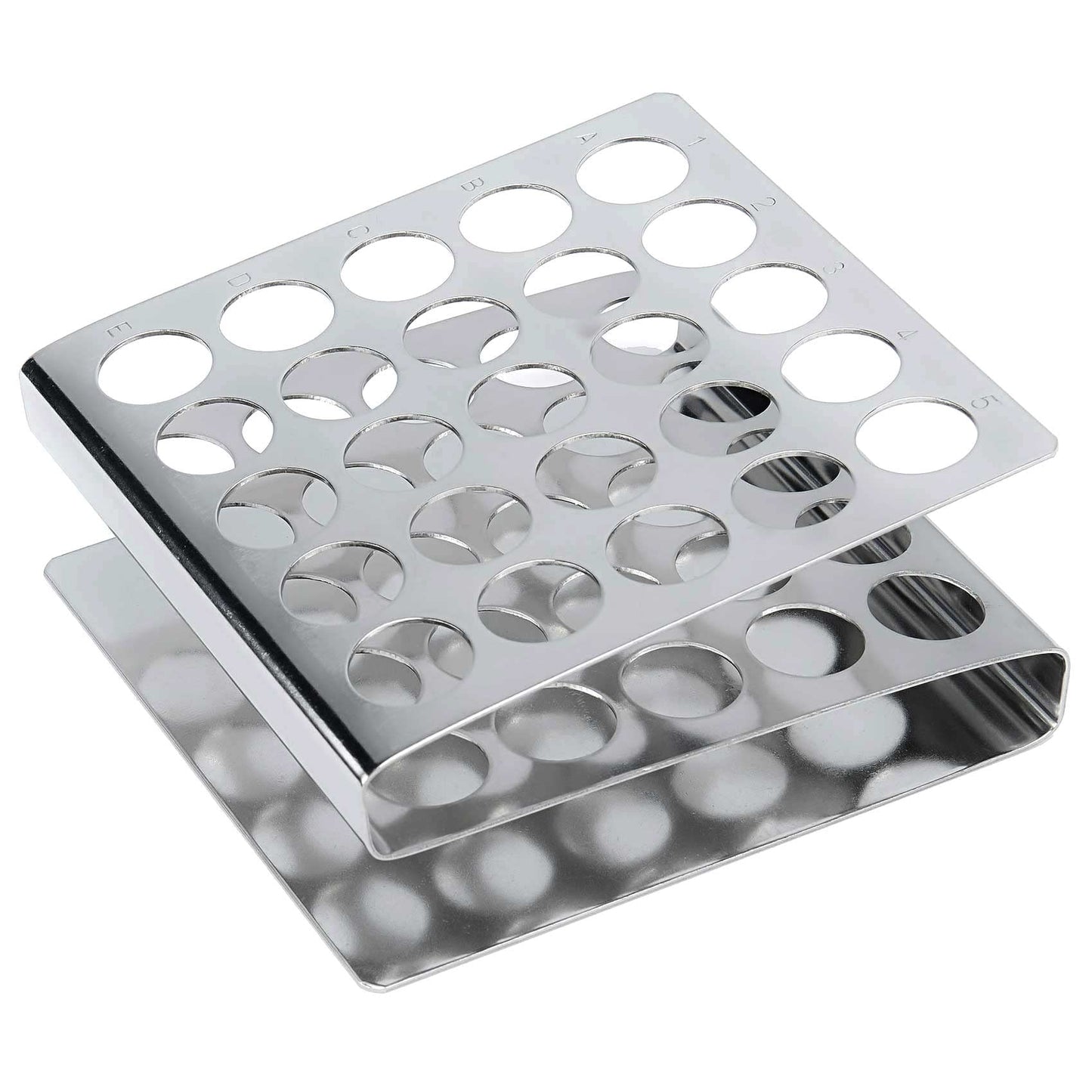 Globe Scientific 457200 Stainless Steel "Z" Shape Tube Rack, 16/17mm Tubes, 25-Place