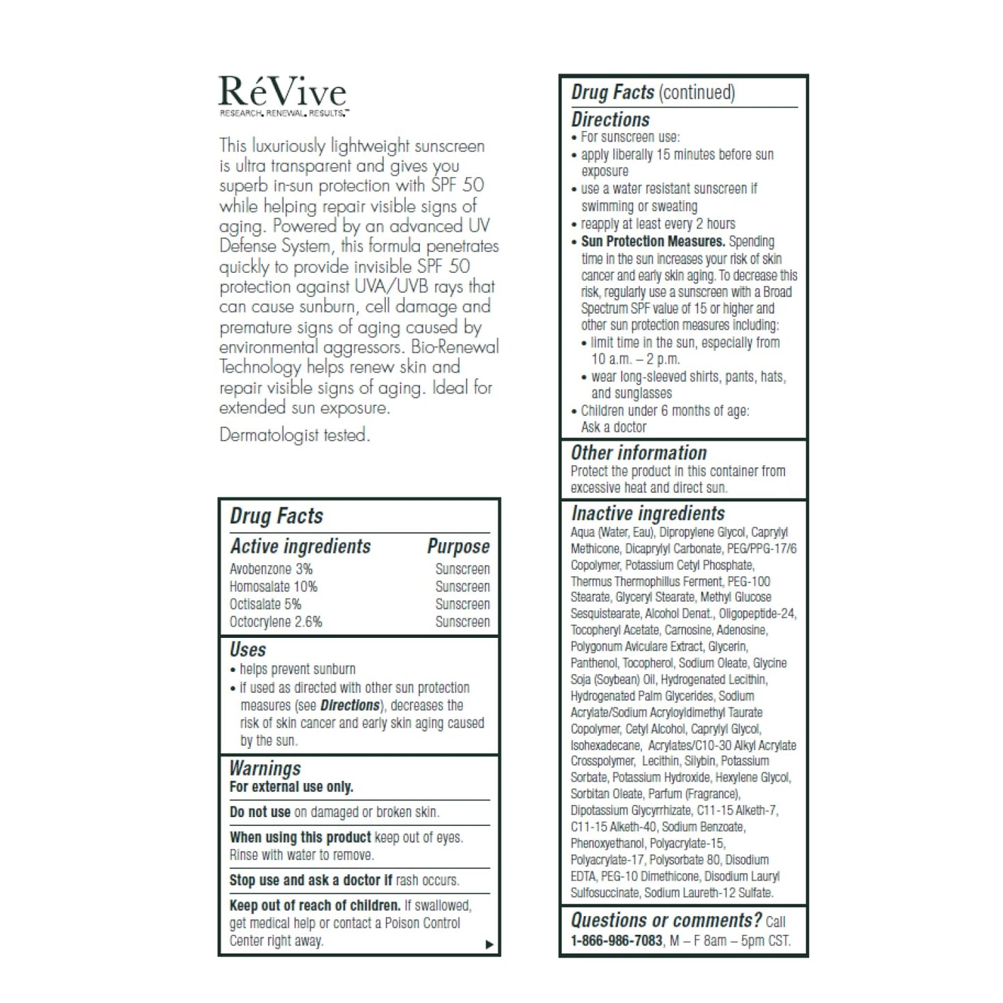RéVive Soleil Superiéur Face Sunscreen - Broad Spectrum SPF 50 Sunscreen - Ultra-Transparent & Anti Aging Sun Care to Help Improve Skin Barrier Repair & Protect Against UVA/UVB Rays (1.7 oz)