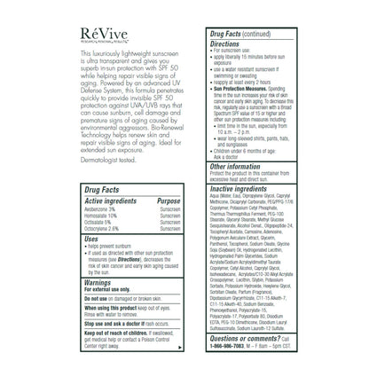 RéVive Soleil Superiéur Face Sunscreen - Broad Spectrum SPF 50 Sunscreen - Ultra-Transparent & Anti Aging Sun Care to Help Improve Skin Barrier Repair & Protect Against UVA/UVB Rays (1.7 oz)