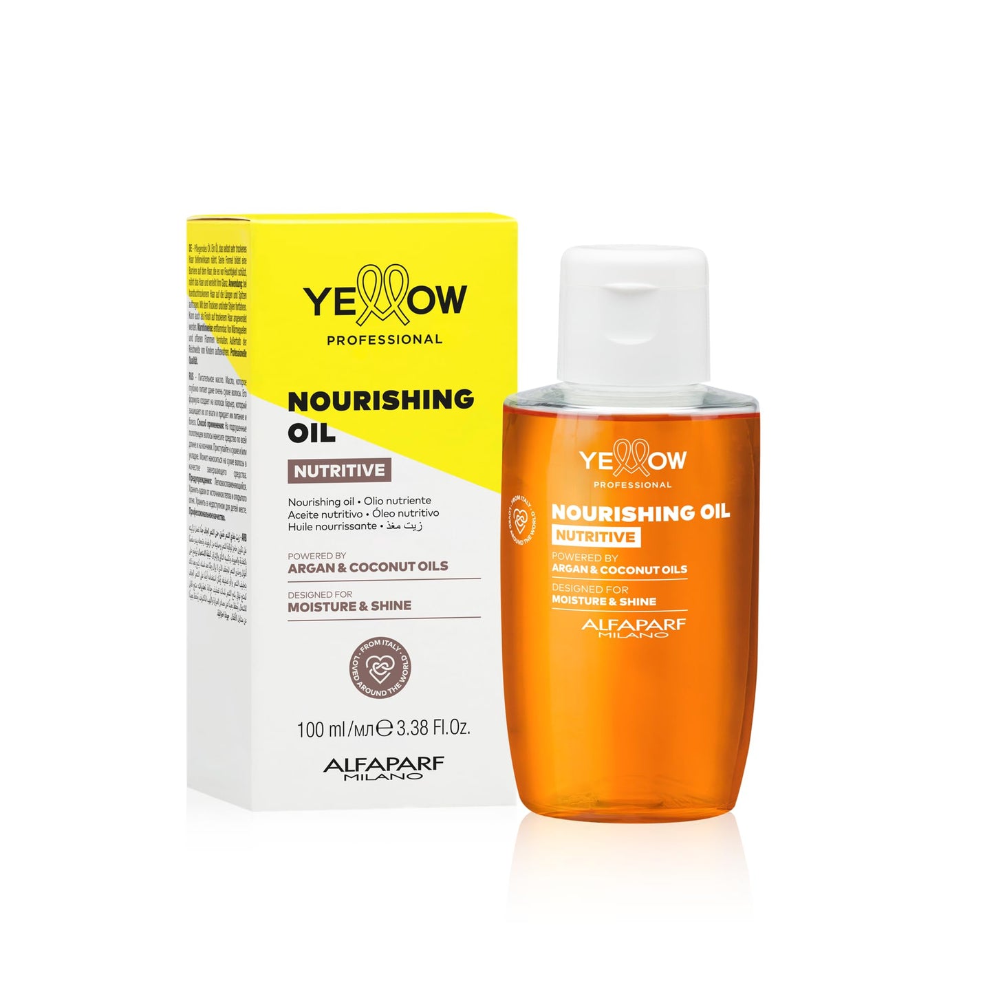 ALFAPARF MILANO Yellow Professional Nutritive Nourishing Oil for Dry Hair - Powered by Argan & Coconut Oils - Designed for Moisture & Shine (3.38 fl oz / 100ml)