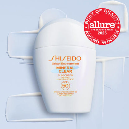 Shiseido Urban Environment Mineral Clear Sunscreen SPF 50 - Visibly Improves Skin Tone, Radiance, Wrinkles & Firmness - Water Resistant for 40 Minutes - Non-Comedogenic - 1 fl oz