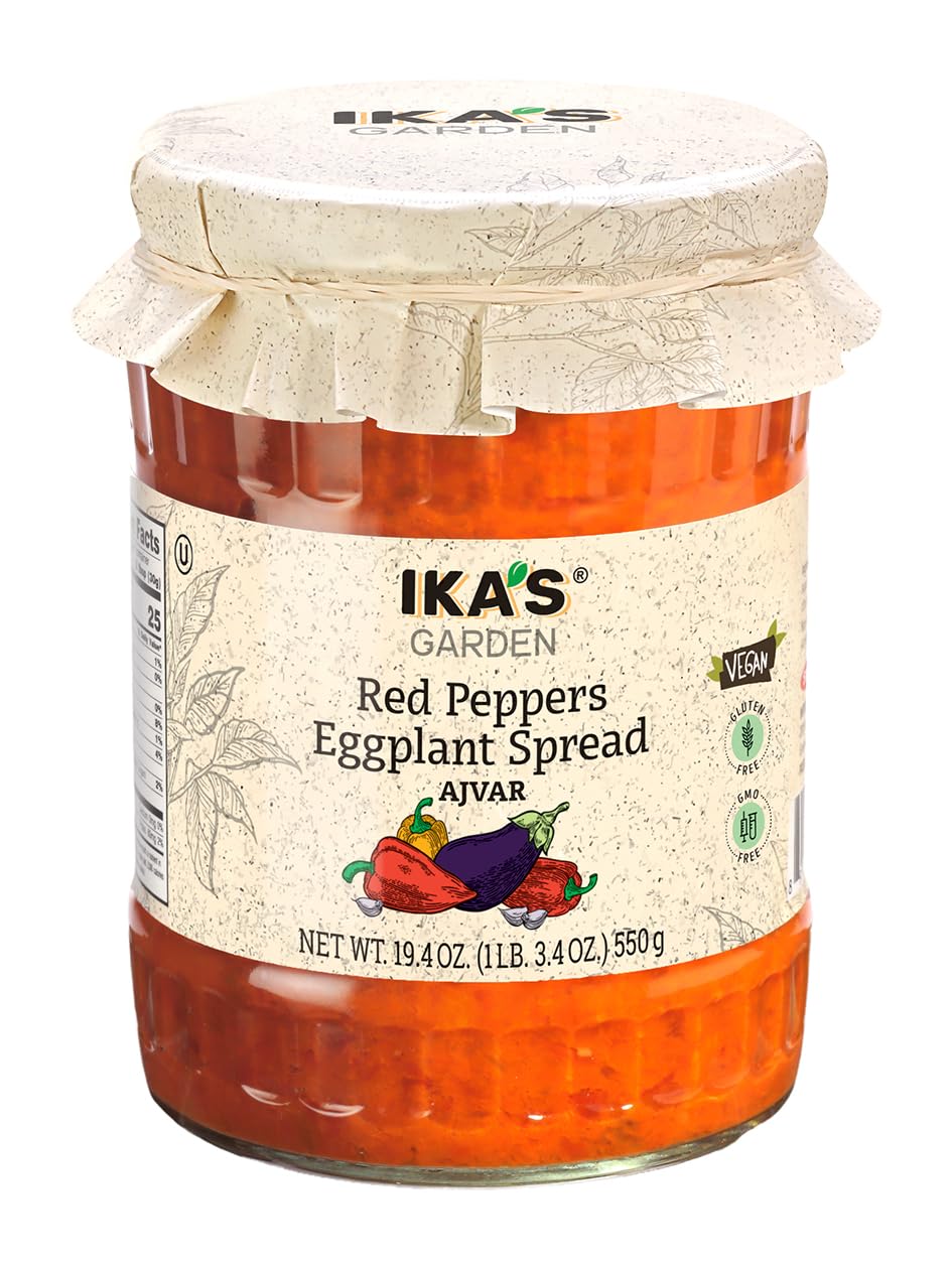 Ika’s Garden Red Pepper & Eggplant Spread Ajvar, 19.4 oz – Authentic Balkan Recipe | Vegan | Gluten-Free | GMO-Free | Versatile Dip, Spread, or Sauce