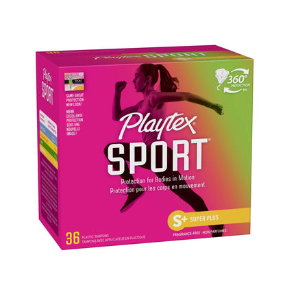 Playtex Sport Tampons Super Plus Absorbency, Fragrance-Free - 36ct | Super Plus Tampons for Women, Feminine Care, Playtex Tampon with 360 Leak Defense