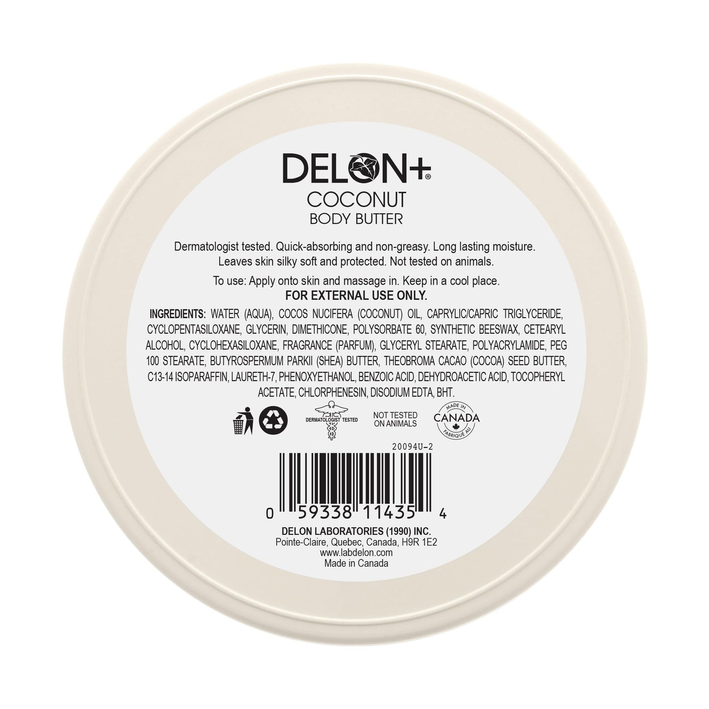 DELON Intense Moisturizing Body Butter, Coconut with Coconut Oil, 6.9 oz (Pack of 4)