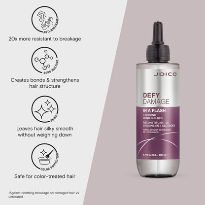 Joico Defy Damage In A Flash 7-Second Bond Building Hair Treatment | With Liquid Keratin | Quick Bond Strengthening & Protection | Color -Safe | Unique Liquid-To-Crème Formula | 6.76 Fl Oz