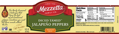 Mezzetta Diced Tamed Jalapeno Peppers, Medium Heat | Kosher, Gluten Free, Keto | 16 Fluid Ounce Jar (Pack of 6)