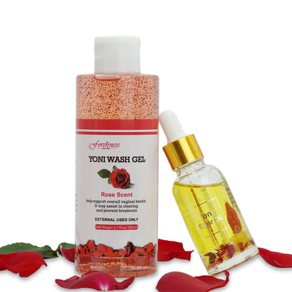 Feminine Wash, Natural Yoni Oil Set, Vaginal Wash with Cleaning Factor - Yoni Wash for Women PH Balance, 1 fl.oz Feminine Oil & 6.7 fl.oz Intimate Cleanser