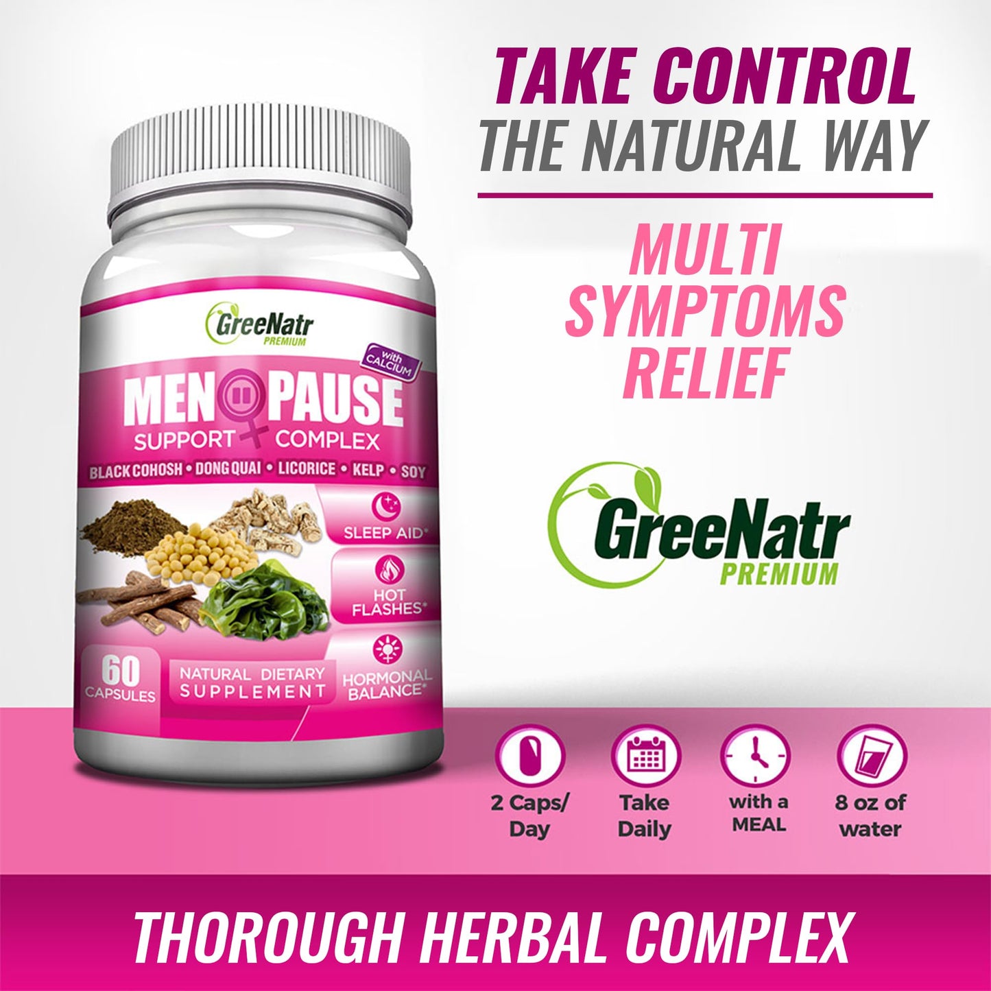 GreeNatr Menopause Supplements for Women - Perimenopause Supplements Women with Dong Quai & Black Cohosh for Menopause Hot Flashes - Menopause Support for Sleep Quality & Hormone Balance - 60 Caps