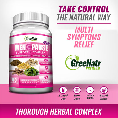 GreeNatr Menopause Supplements for Women - Perimenopause Supplements Women with Dong Quai & Black Cohosh for Menopause Hot Flashes - Menopause Support for Sleep Quality & Hormone Balance - 60 Caps