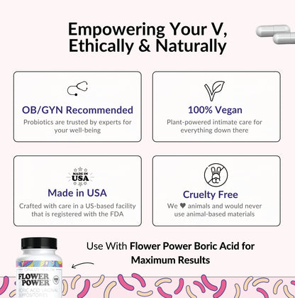 Flower Power Divine Feminine Wellness Blend Capsules – Daily Herbal & Probiotic Supplement for Women’s Balance & Wellness – 30 Count