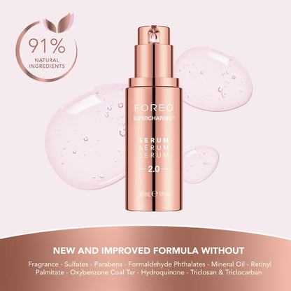 FOREO SUPERCHARGED Serum 2.0 – Conductive Skincare Gel – Hyaluronic Acid & Squalane – Vegan – Clean Formula – 1 fl.oz