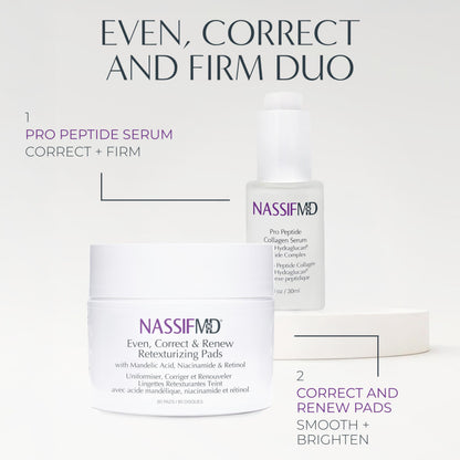 NassifMD Even, Correct & Renew Retexturizing Pads | Chemical Peel for Face | Whitehead, Closed Comedone and Acne Marks Skin Resurfacing Pads | Hyperpigmentation Treatment for Face