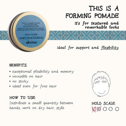 Davines This Is A Forming Pomade, Medium Hold Structure & Workability - Lightweight Formula for Short Hair Styling - Natural Shine & Memory Effect, 2.54 Fl Oz
