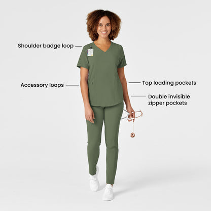 WonderWink Renew Women's V-Neck Scrub Top, Olive, XL