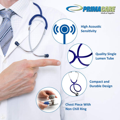 Primacare First Classic Dual Head Stethoscope, Stainless Steel Chestpiece, Professional Medical Stethoscope for Doctors, Nurses, Students, Adult & Pediatric, Black