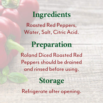 Roland Foods Diced Fire Roasted Red Peppers, 28 Ounce Can, Pack of 4