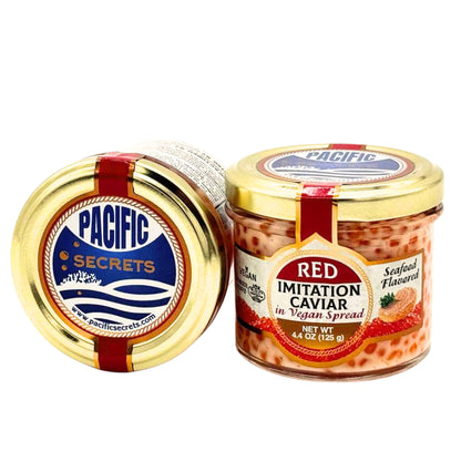 Pacific Secrets Red Vegan Caviar in Vegan Spread | Seafood Flavor | Seaweed | No-Fish | Natural Colors | Kosher | 4.4 oz Glass Jar