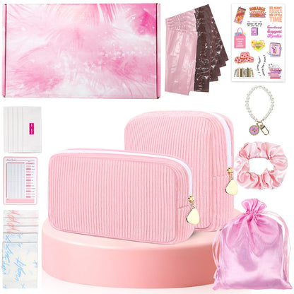 Desing Wish 22 PCS First Period Starter Kit Gift for Teen Girls Period Bags for Teen Tweens Girls with Corduroy Sanitary Pad Storage Bag, Wipes, Menstrual Tracker, Disposal Pouches and More (Pink)